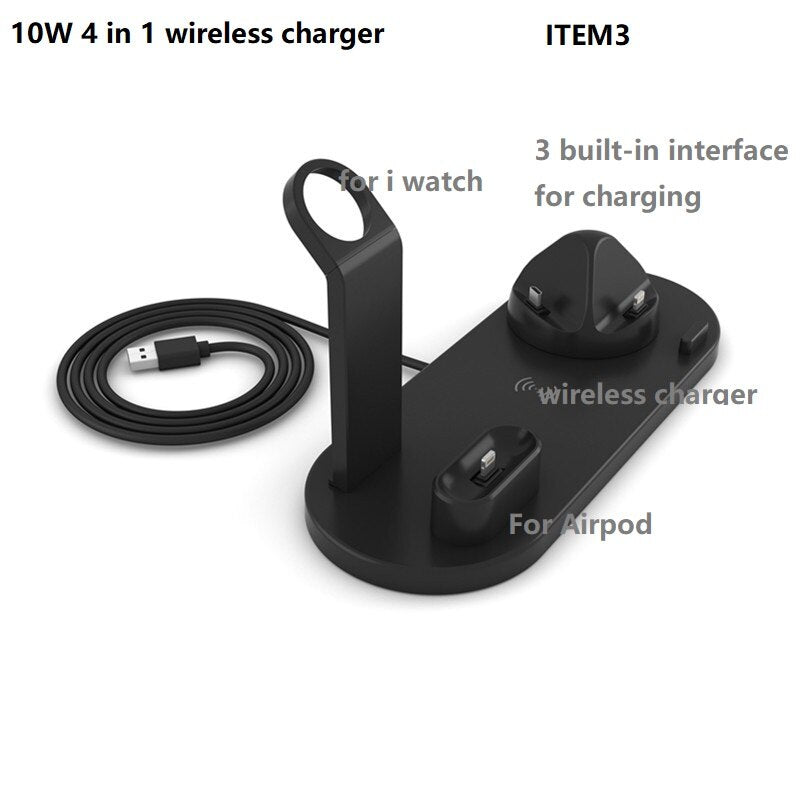 15W QI Wireless Charger Stand Holder 4 In 1 Fast Charging Dock Station Foldable For iPhone 11 XR X 8 Apple Watch Airpods iWatch