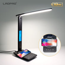 Load image into Gallery viewer, LAOPAO 10W QI Wireless Charging LED Desk Lamp With Calendar Temperature Alarm Clock Eye Protect Study Business Light Table Lamp
