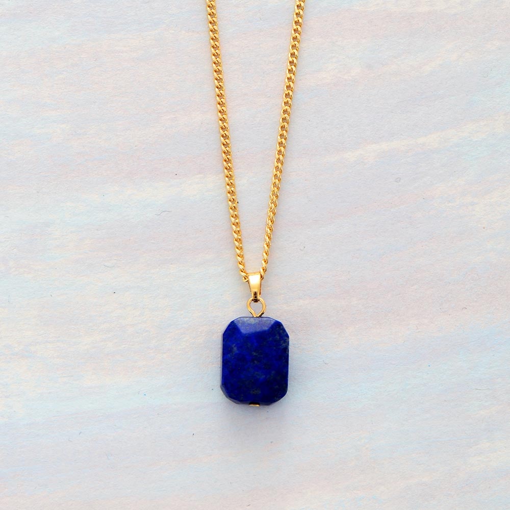 Lapis Lazuli Pendant Necklace Gold Tone Chain Charm Necklace Unique Simple Jewelry Women Femme Homme Bijoux