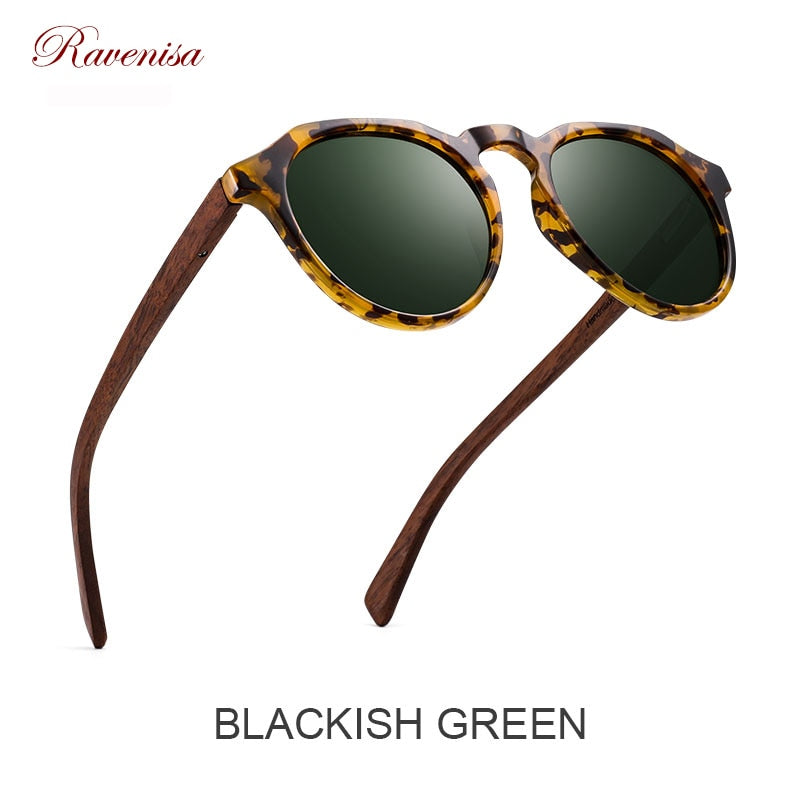 Ravenisa Wood Sunglasses Polarized Sunglasses Women Men Vintage Round Sun Glasses Ladies lunette de soleil femme UV400