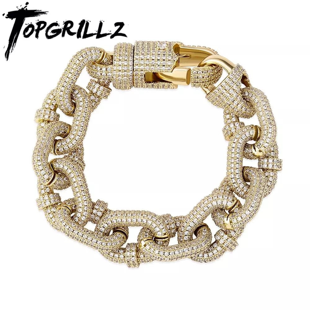 TOPGRILLZ 17mm Miami Cuban Chain Bracelet High Quality Micro Pave Iced Out Cubic Zirconia Men's Hip Hop Fashion Jewelry For Gift