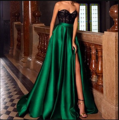 Elegant Maxi Dress Party Green Patchwork Sexy Dresses Summer Vintage Women Plus Size Sleeveless Breast Wrap Lace Dress