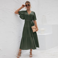 Load image into Gallery viewer, ATUENDO Summer Fashion Solid Bule Dress for Women Vintage Sexy Soft Silk Maxi Dresses Casual Wedding Guest High Waist Long Robe
