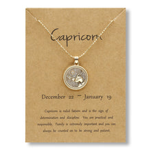 Load image into Gallery viewer, Fashion Day and Night 12 Zodiac Necklace Wish Card Jewelry Round Horoscope Astrology Pendant Zodiac Sign Necklace for Gifts
