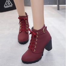 Load image into Gallery viewer, 2021 New Spring Autumn Women Boots Good Quality Solid Lace-up European Ladies Shoes PU Fashion High Heels Boot 35-43
