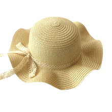 Load image into Gallery viewer, Girls Summer Cap Black Ribbon Decorate Wavy Straw Hat For Girls Children Panama Hat Kids Sun Cap Baby Beach Hats
