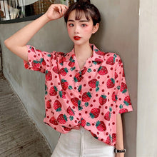 Load image into Gallery viewer, New Women Blouses Holiday Casual Short Sleeve Tops Ladies Strawberry Printed Shirt Korean Summer Fashion Women Clothing
