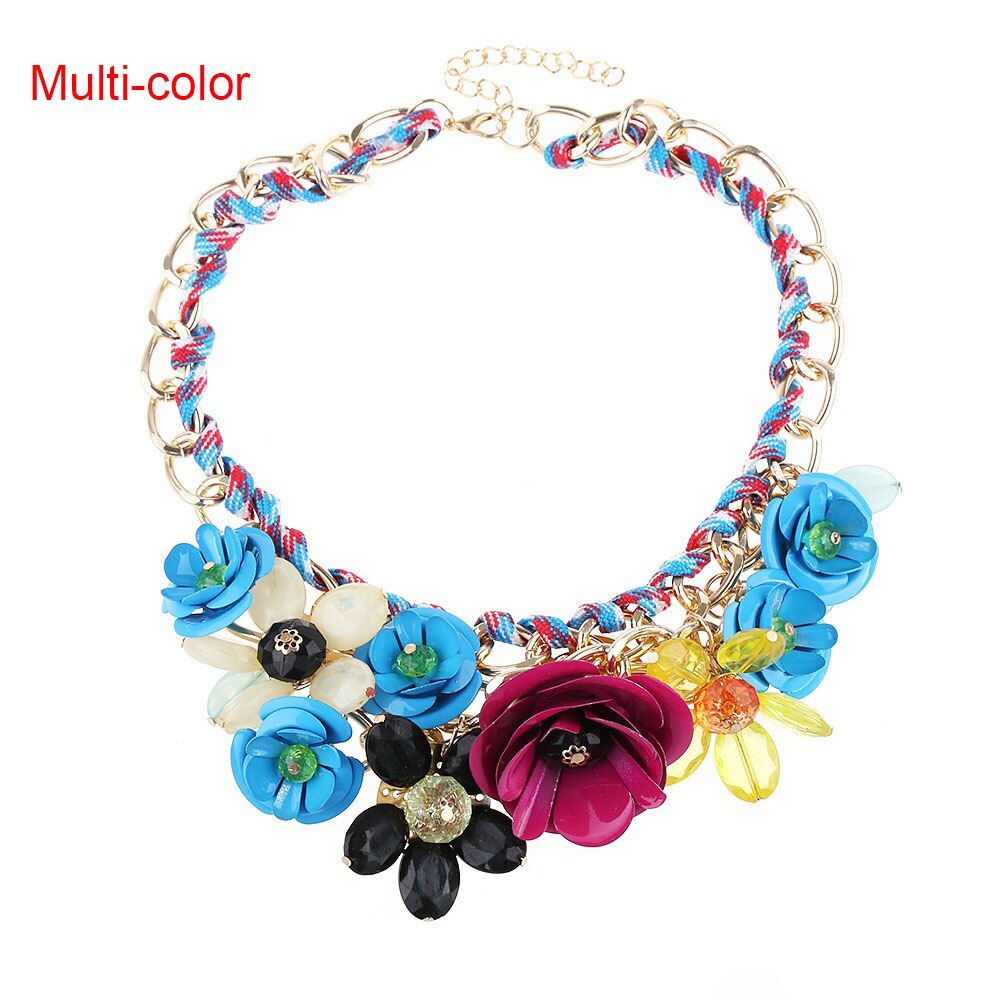 Fashion Women Crystal Big Flower Colar Choker Bib Chunky Statement Chain Pendant Necklace Jewelry