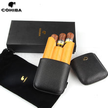 Load image into Gallery viewer, COHIBA Cigar Leather Case Portable Travel Cigar Humidor Puros Outdoor Sigar Case Box For 3 Cigars Holder Tubes W/ Gift Box
