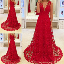 Load image into Gallery viewer, New trendy solid lace red deep v spring summer sleeveless  Women Formal   Long Evening Party Ball Prom Gown  Dress S-XL
