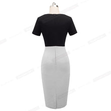 Load image into Gallery viewer, Nice-forever Vintage Elegant Contrast Color Patchwork Work Ring vestidos Business Party Bodycon Office Women Sheath Dress B497
