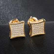 Load image into Gallery viewer, Hip HOP 1Pair Micro Full Paved Rhinestone Zircon CZ Square Bling Iced Out Stud Earring Gold Copper Earrings For Men Jewelry

