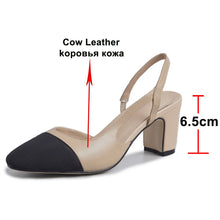 Load image into Gallery viewer, Meotina Women Slingbacks Shoes High Heels Natural Genuine Leather Thick High Heel Shoes Cow Leather Mixed Colors Pumps Ladies 43
