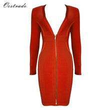 Load image into Gallery viewer, Christmas Women New Arrival 2019 Red High Quality Long Sleeve Bodycon Dress Deep v-neck Sexy Bandage Dress Party Vestidos
