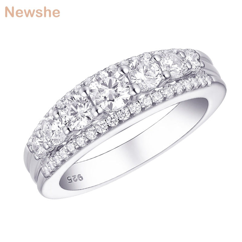Newshe Solid 925 Sterling Silver Wedding Engagement Ring 1.2Ct  Round Cut AAAAA CZ Eternity Band Jewelry Gift For Women 1R0010