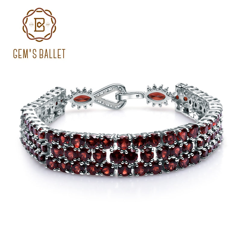 GEM'S BALLET 30.80Ct Natural Red Garnet Gemstone Bracelet Genuine 925 Sterling Silver Bracelets & Bangles For Women Fine Jewelry