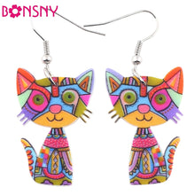 Load image into Gallery viewer, Bonsny Drop Cat Acrylic Earrings Big Long Dangle Earring 2021 Fashion Jewelry For Women Girl New Style Cute Animal Accessories
