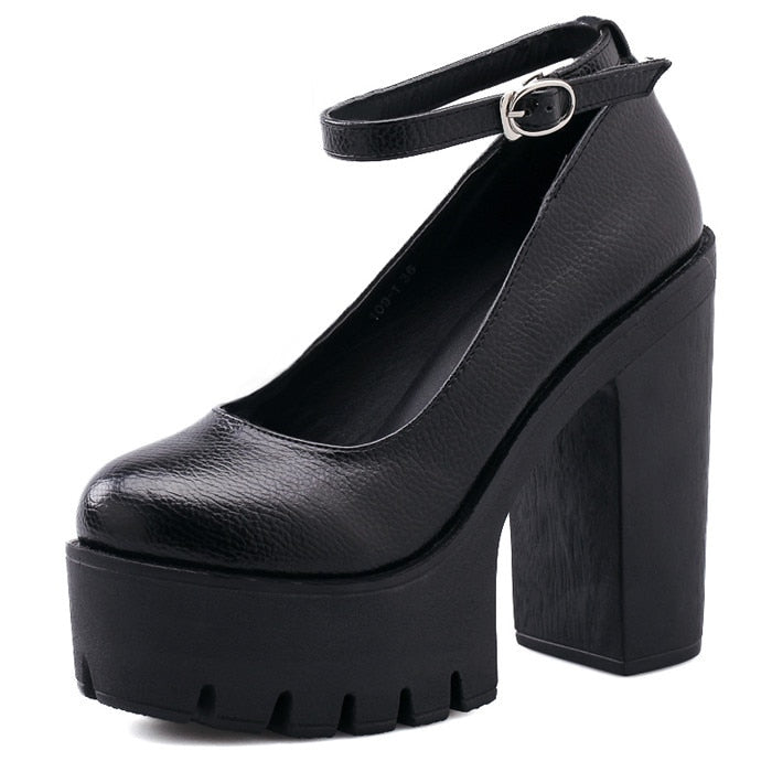 Gdgydh 2021 new spring autumn casual high-heeled shoes sexy ruslana korshunova thick heels platform pumps Black White Size 42