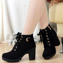 Load image into Gallery viewer, 2021 New Spring Autumn Women Boots Good Quality Solid Lace-up European Ladies Shoes PU Fashion High Heels Boot 35-43
