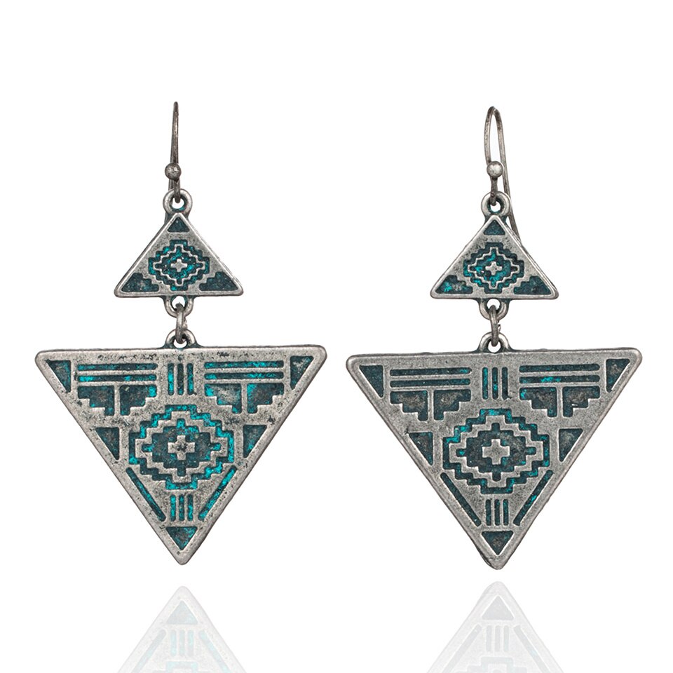 Antique Ethnic Geometric Triangle Dangle Hanging Drop Earrings for Women 2018 New Fashion Women Vintage Ear Jewelry Accessories