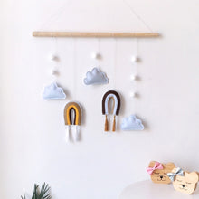 Load image into Gallery viewer, Nordic Style Cute Felt Clouds Shape Wall Hanging Ornament Wooden Stick Tassel Pendant Kids Room Decoration Photography Props
