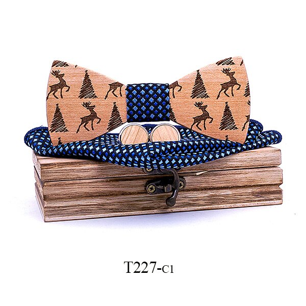 Christmas Tree Deer Design Wooden bow tie Winter Gift for Mens Xmas design necktie neckwear Christmas Gift with gift box