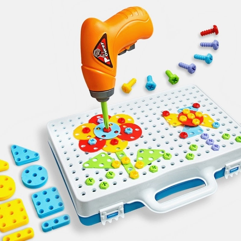 Children Toys Drill Puzzle Educational Toys DIY Screw Group Toy Kids Tool Kit Plastic Boy Jigsaw Mosaic Design Building Toy Gift
