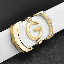 Load image into Gallery viewer, High Quality fashion g mens belt genuine leather designer belt White casual Cowskin solid smooth buckle Waistband ceinture homme
