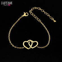 Load image into Gallery viewer, ICFTZWE Heart Shape Bracelet Women Bracelets Stainless Steel Couple Jewelry Gift Double Heart BFF Bracelet Christmas Gift
