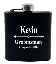 Load image into Gallery viewer, 1* Personalized Engraved 6oz Black Stainless Steel Hip Flask Wedding Favors Best Man gift Groom gift Groomsman Gift
