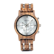 Load image into Gallery viewer, BOBO BIRD P19 Wooden Mens Quartz Watches Date Display Business Watch Man Ebony Zebrawood Options Valentines Christmas Gift
