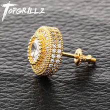 Load image into Gallery viewer, TOPGRILLZ Hip Hop Iced Out Bling Stud Earrings For Men Women Luxury Golden Micro Pave Cubic Zircon Round Stud Earring Gifts
