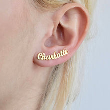 Load image into Gallery viewer, 1 Pair Personalized Custom Name Earrings For Women Customize Initial Cursive Nameplate Stud Earring Gift For Best Friend Girls
