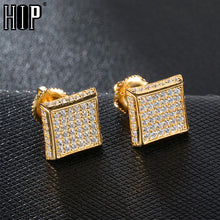 Load image into Gallery viewer, Hip HOP CZ Zircon Square Bling Iced Out Micro Full Paved Rhinestone Stud Earring Gold Copper Earrings For Men Jewelry
