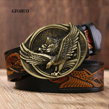 Load image into Gallery viewer, GFOHUO New Fashion Casual Men&#39;s Leather Belts Male Top Quality Eagle Totem Copper Smooth Buckle Retro Belt For Men&#39;s Jeans
