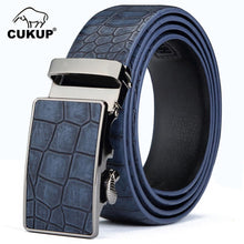 Load image into Gallery viewer, CUKUP Men&#39;s Leather Cover Automatic Buckle Metal Belts Quality Crocodile Stripes Blue Cow Skin Accessories Belt for Men NCK133
