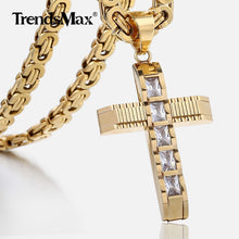 Load image into Gallery viewer, Men&#39;s Cross Necklace Gold Black Stainless Steel Byzantine Chain Necklace Male Jewelry Dropshipping Gifts for Men KPM86
