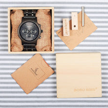 Load image into Gallery viewer, BOBO BIRD P19 Wooden Mens Quartz Watches Date Display Business Watch Man Ebony Zebrawood Options Valentines Christmas Gift
