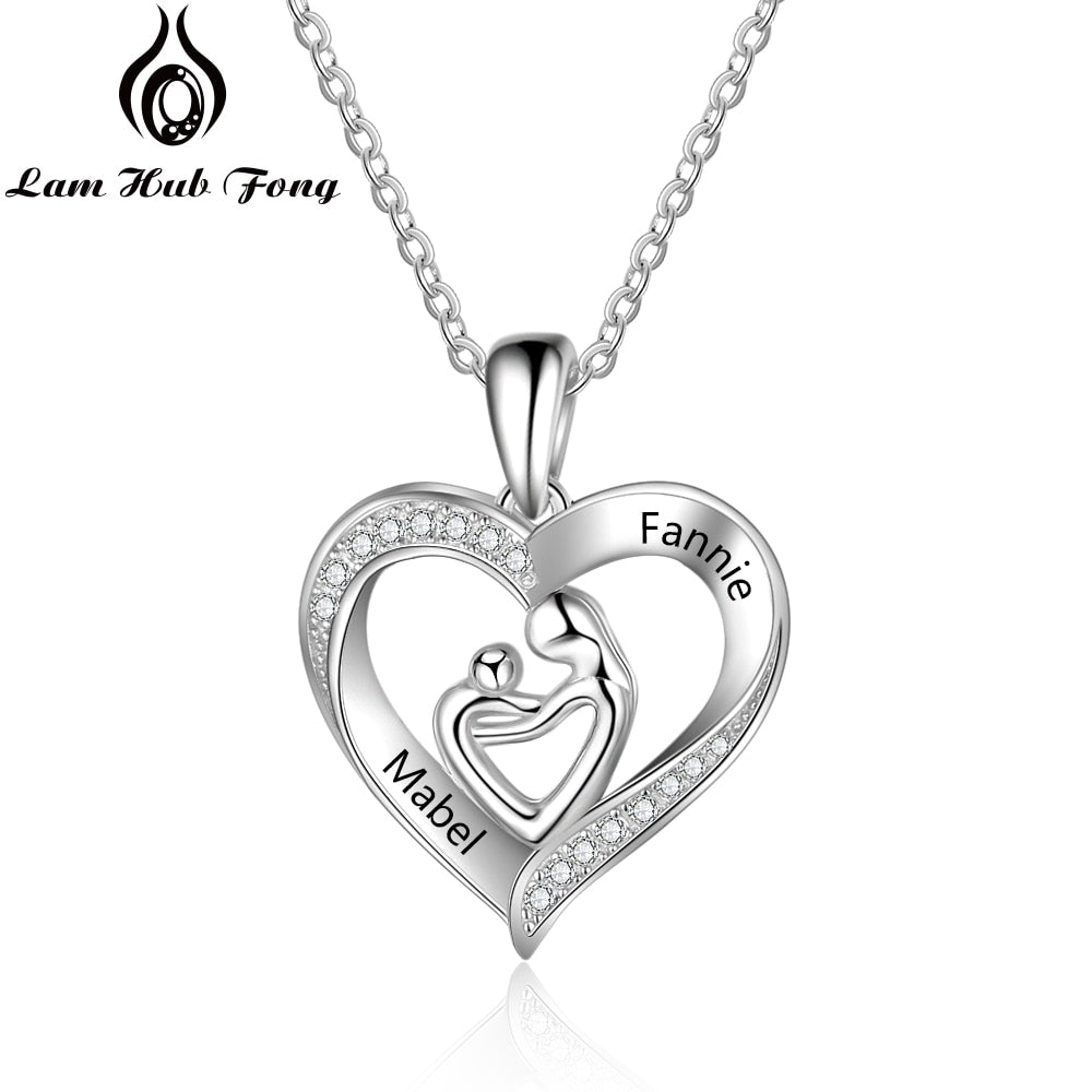 Personalized Mom and Baby Necklaces 925 Sterling Silver  Heart Shape Necklaces Pendant Engraved Name  Mother's Day Gift