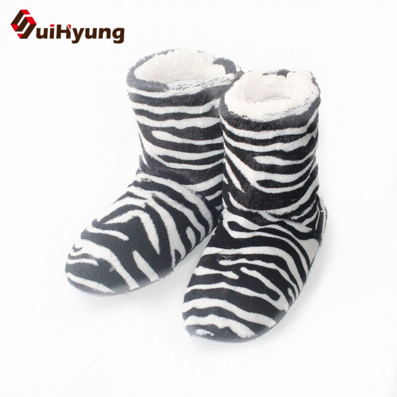 Suihyung Winter Warm Women Indoor Shoes Flat Cotton Padded Botas Flock Bedroom Non Slip Home Boots Floor Shose Female Shoes
