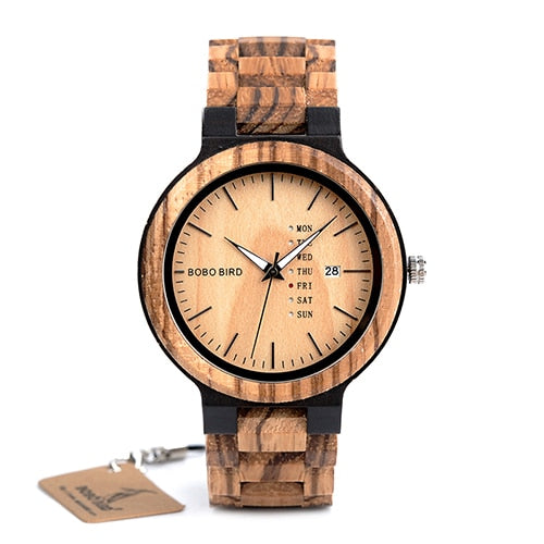BOBO BIRD Wood Watch Men relogio masculino Week and Date Display Timepieces Fashion Casual Wooden Clock Boyfriend Best Gift