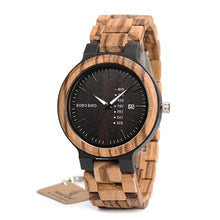 Load image into Gallery viewer, BOBO BIRD Men Wristwatches Quartz Movement Complete Calendar Wood Watch Week Display relogio masculino in Gift Box
