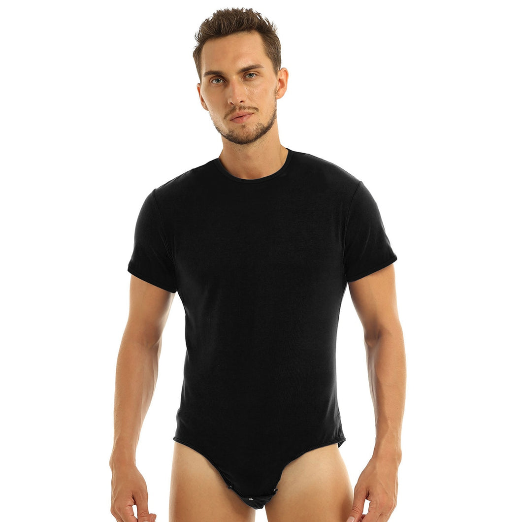 Men Adults Slim Body Bodybuilding Undershirts Round Neck Short Sleeves Press Crotch T-shirt Bodysuit One Piece Underwear Romper