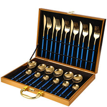 Load image into Gallery viewer, 24PCS Cutlery Set Stainless Knife Fork Spoon Flatware Tableware Set Gold Gift Box Portable Dinnerware Dishwasher Kitchenware
