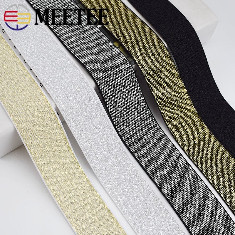 Meetee 5/10meters 20-50mm Gold Silver Silk Elastic Band Polyester Rubber Webbing DIY Waistband Skirt Belt Sewing Accessories