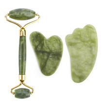 Load image into Gallery viewer, Natural Jade Roller Thin Face Massager Lifting Tools Slim Facial Gua Sha Green Stone Anti-aging Wrinkle Skin Beauty Care Set Box
