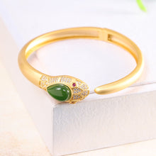 Load image into Gallery viewer, MetJakt Fashionable and Exquisite S925 Sterling Silver Gold-Plated Women&#39;s Inlaid Jasper Zircon Snake Head Bracelet
