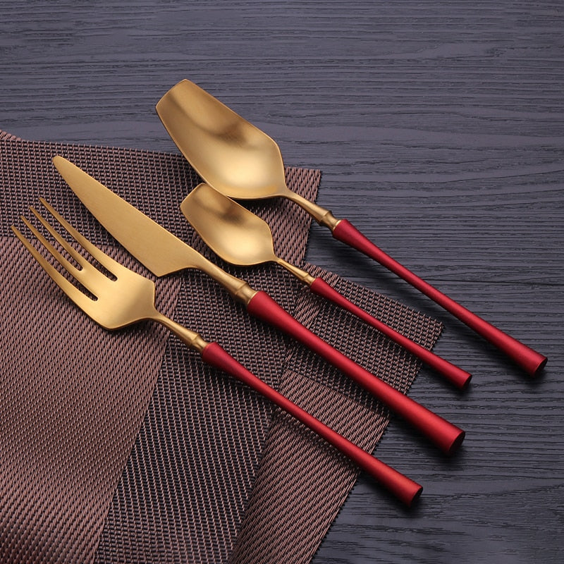 Stainless Steel Cutlery Set Gold Dinnerware Set Western Food Cutlery Tableware Dinnerware Christmas Gift Forks Knives Spoons
