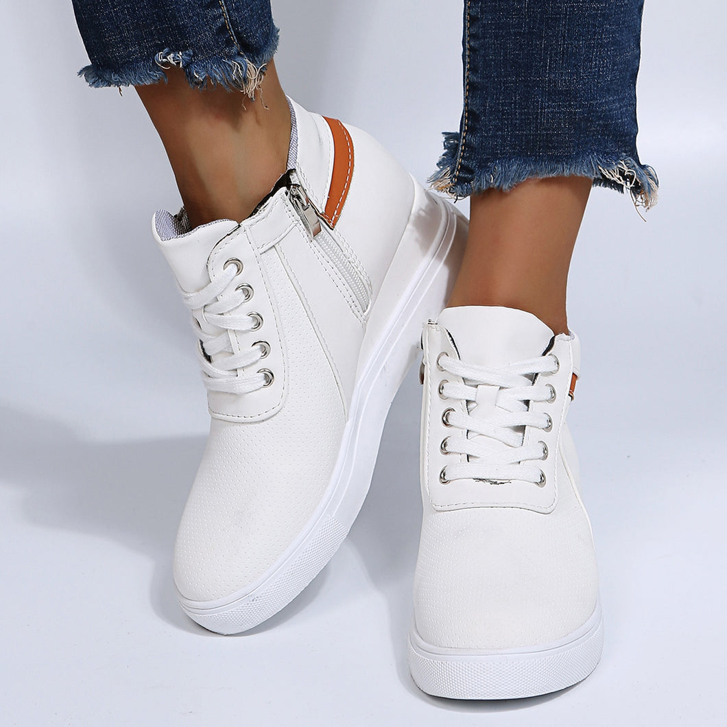Casual lace-up wedge single shoes Fashion solid color ladies casual shoes Large size outdoor walking solid women's shoes