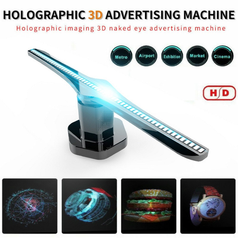 3D Hologram Projector Light Advertising Display LED Fan Holographic Imaging Lamp 3D Remote Hologram Player Advertising logo Lamp